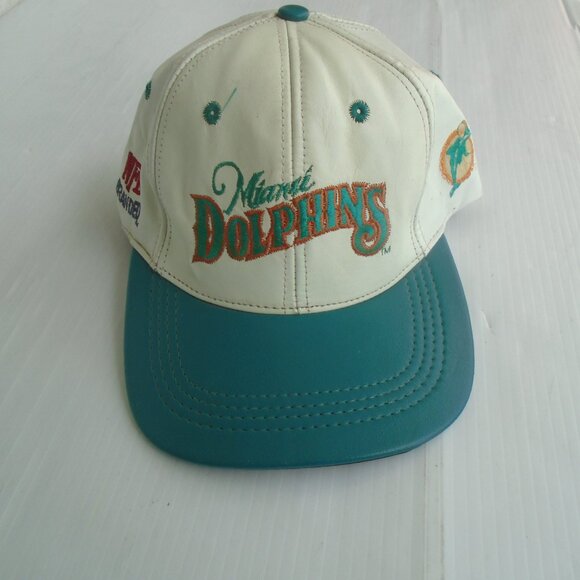 Modern Brand Miami Dolphins Genuine Leather Snapback Hat Pre-owned. One Size Fit